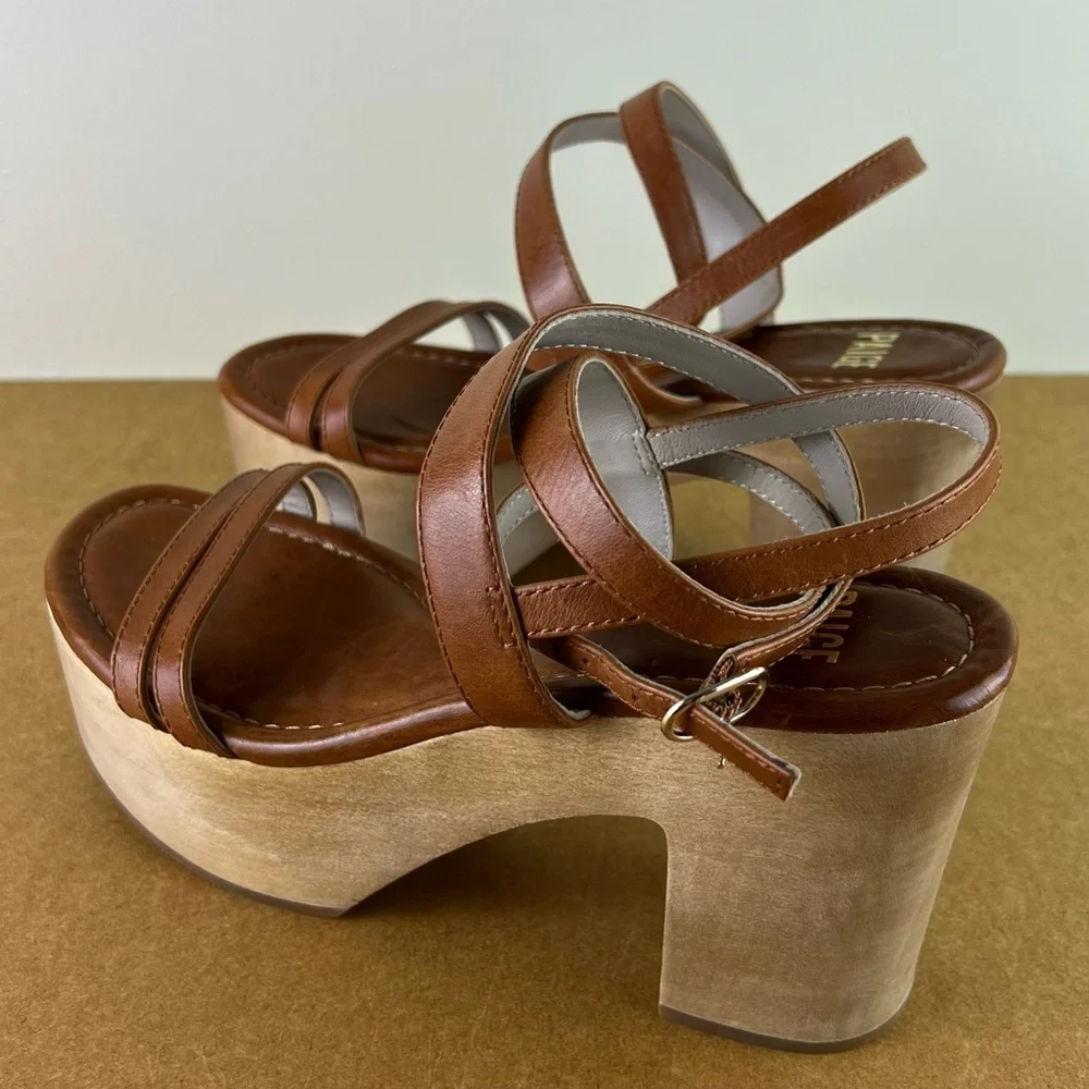 NEW PAIGE BROWN LEATHER CLOG SANDALS - Picture 6 of 12